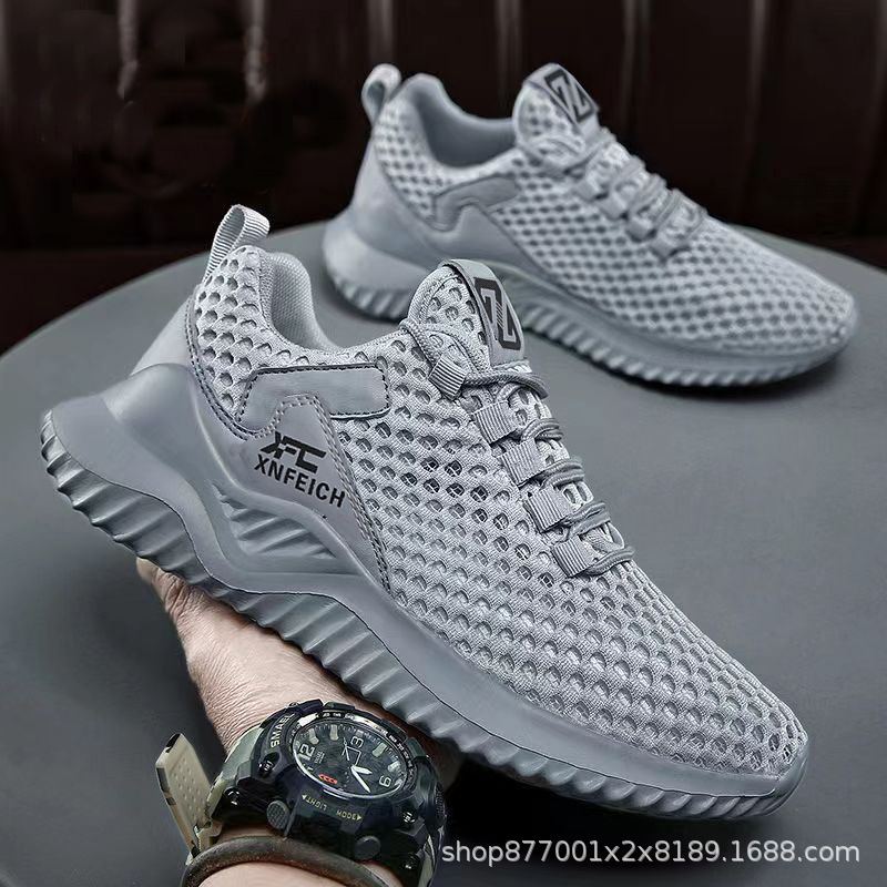 P01 Men's Summer Breathable Mesh Shoes Lightweight Soft Sole Running Shoes Hollow Out Sneakers
