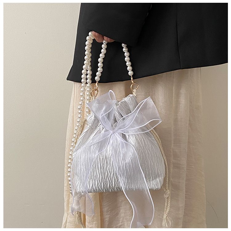 2025 Summer Trendy New Women's Bag, Pearl Pleated Crossbody Bag for Women, Fashion Versatile Single-Shoulder Bag, Korean Niche Texture Ladies' Bag