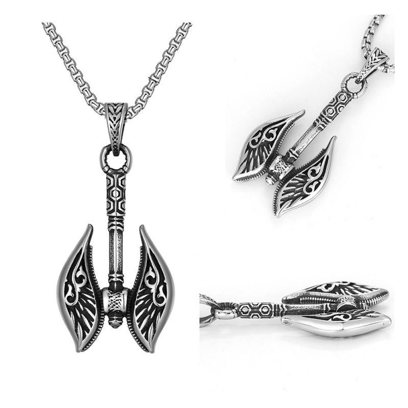 Necklace ，Titanium steel necklace, double axe Viking necklace, Gothic axe, pendant necklace