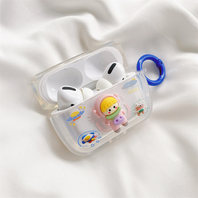 2022242 Spaceship Bear Astronaut Earphone Case Suitable for airpods3/airpods2 Headphone Protective Shell Clear