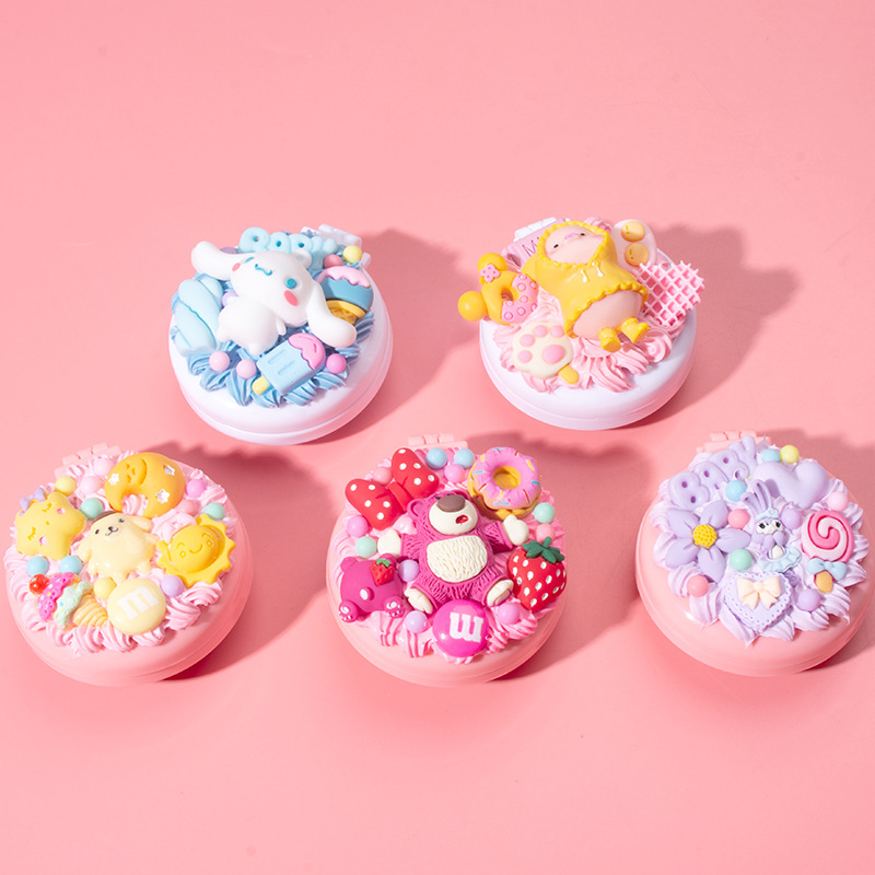 Cartoon Cute Super Cute Mirror Comb One Piece Mini Portable Portable Air Cushion Airbag Comb Cream Gel Comb One Piece Mirror Material Package DIY Material Makeup Mirror