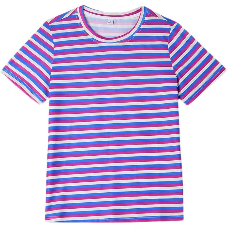DX0109# Women Colorful Striped Print Tee T-Shirt