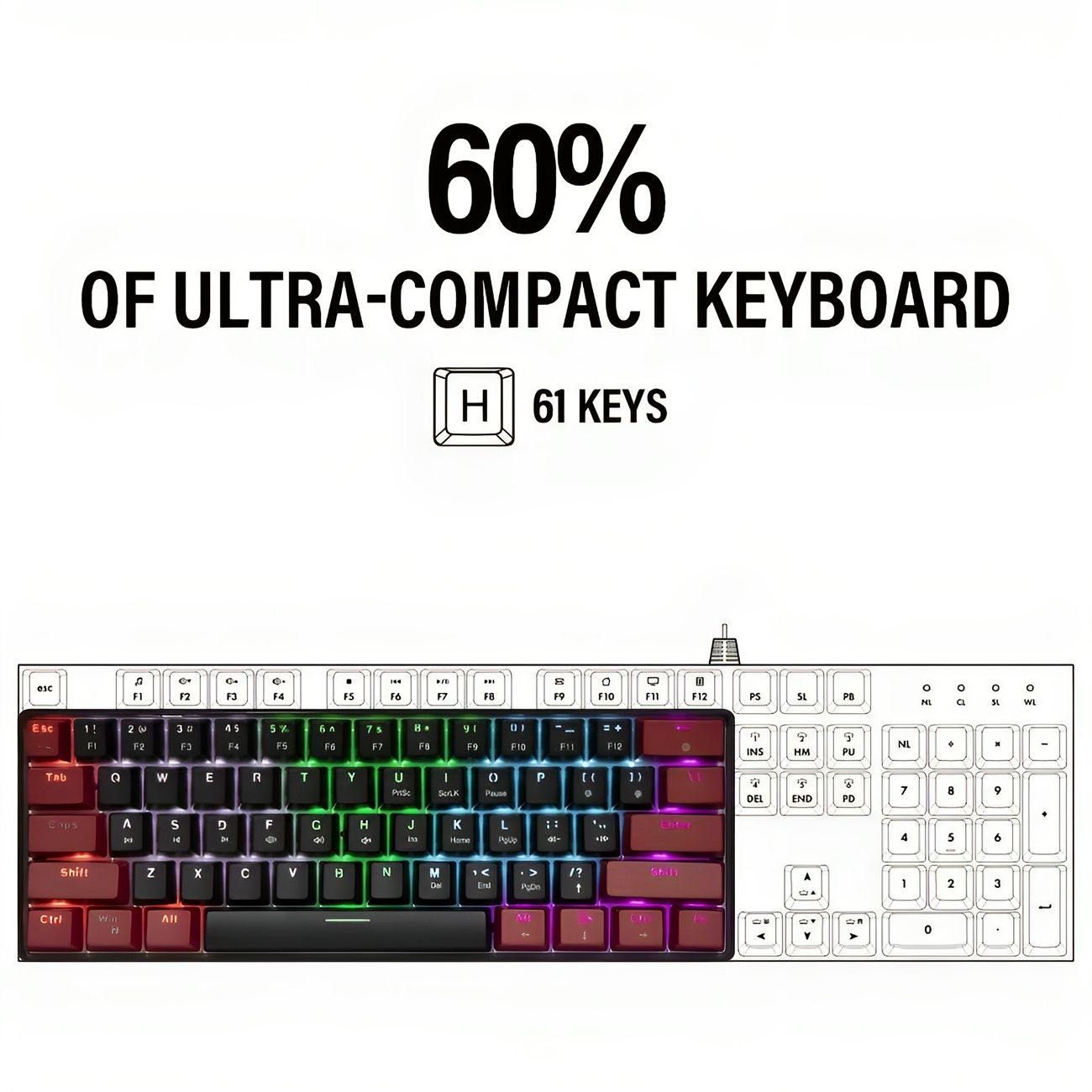 Green shaft 61 keys computer keyboard office portable compact wired 6 game mini RGB light-emitting gaming mechanical keyboard