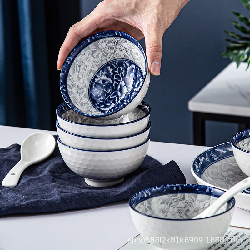 Stylish Ceramic Bowl Dish Plate Set, Aesthetic Household Dinnerware Tableware Kit, Elegant Ceramic Food Serving Bowl Plate for Home Kitchen Dining