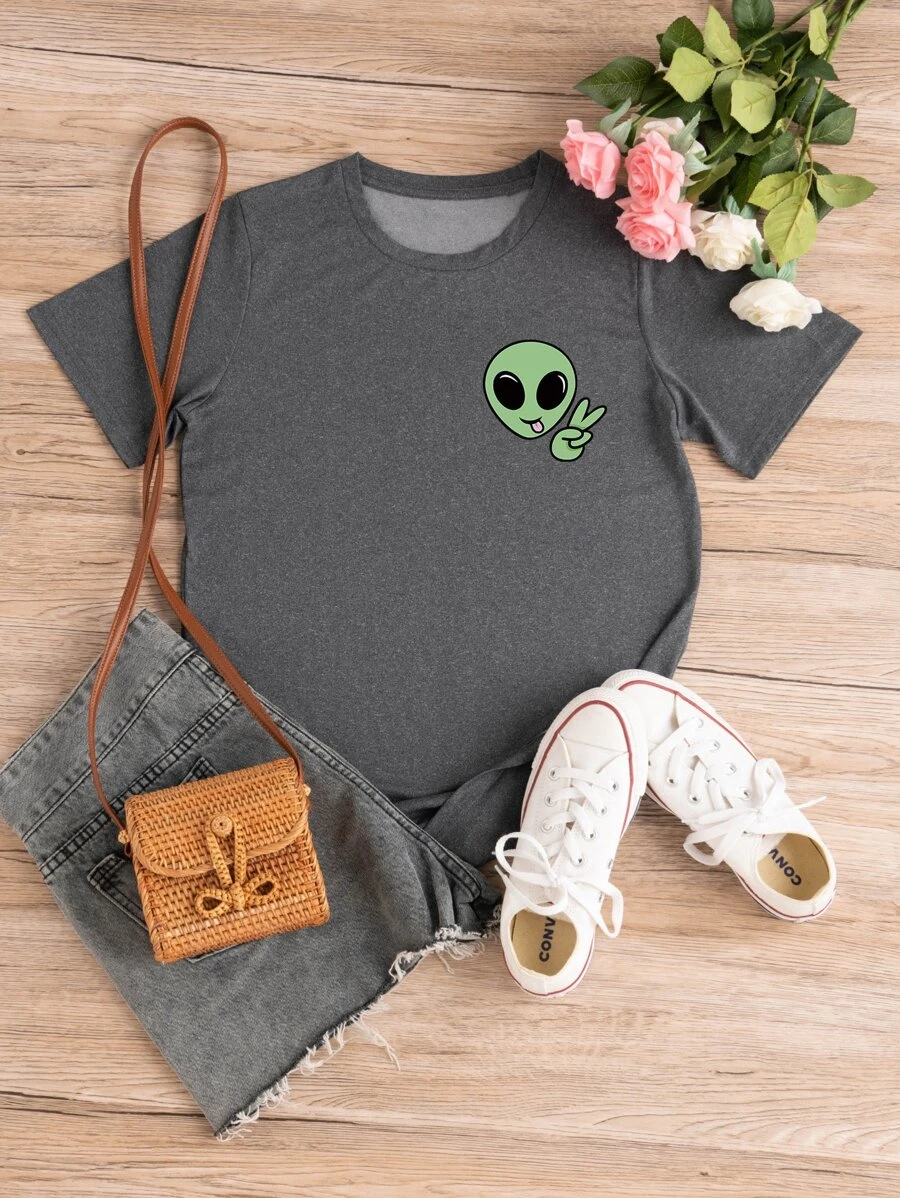DX029# Plus Alien Print Tee T-Shirt