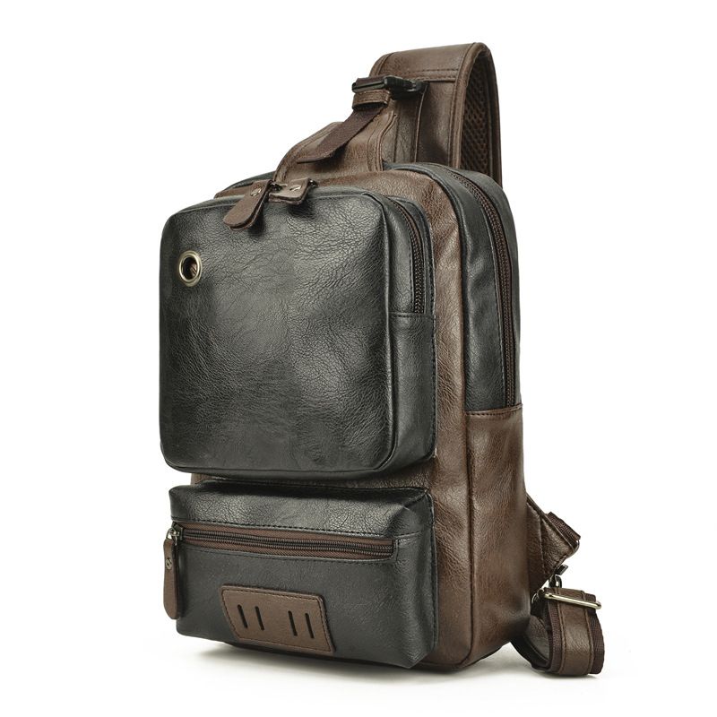 Men's PU Fashion Chest Bag Single Shoulder Bag Cross-Body Sling Bags Large Capacity Leisure Bag