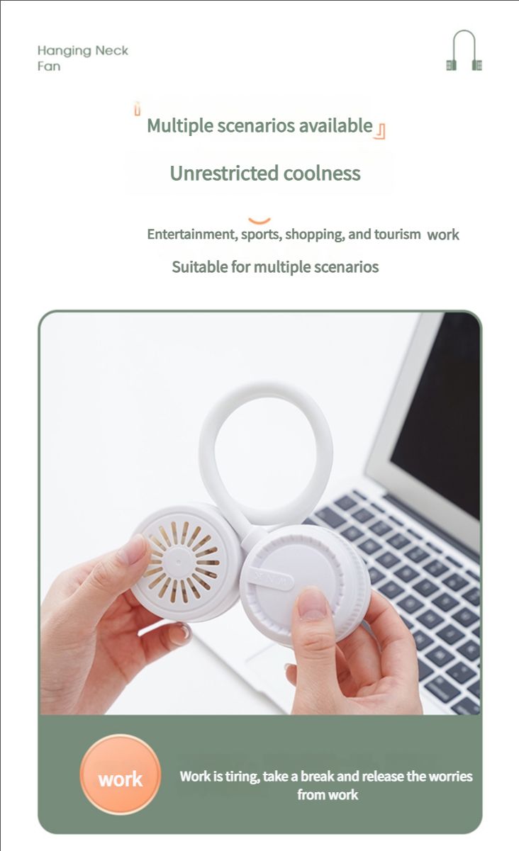Portable neck fan, air conditioning fan, foldable neck fan, silent portable mini wearable battery powered USB charging 360 degree rotating fan