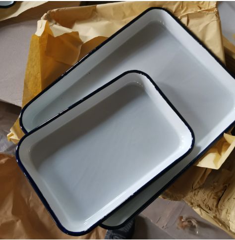 Antique colored rectangle enamel dinner food, fruit, barbecue serving  enamel coated heavy durable ceramic tray plate T-12