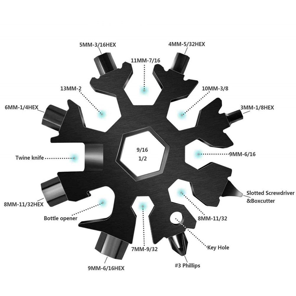 18 In 1 Snowflake Multi Tool, Stainless Steel Beer Bottle Opener, Flat Phillips Screwdriver Kit/Wrench, Outdoor Durable and Portable