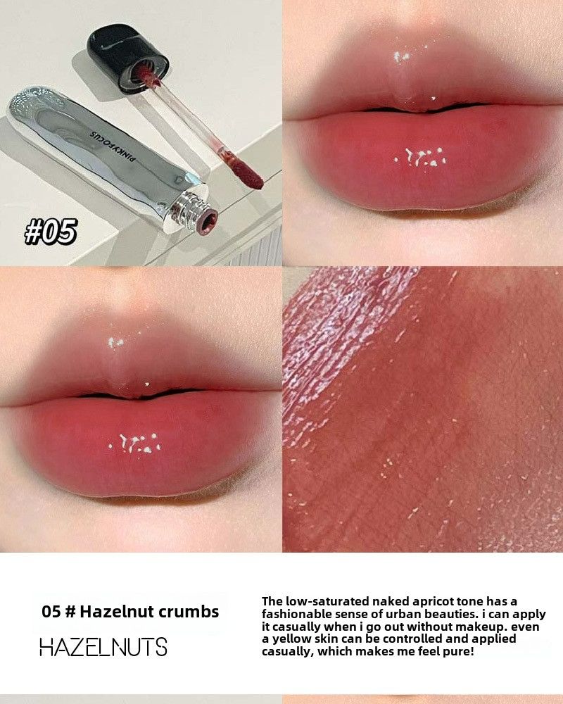 PinkyFocus Black Yaoyue Light Mirror Lip Glaze Korean Pure Want to Show Tender and Moisturizing Hydrating Glass Dudu Lip Lipstick