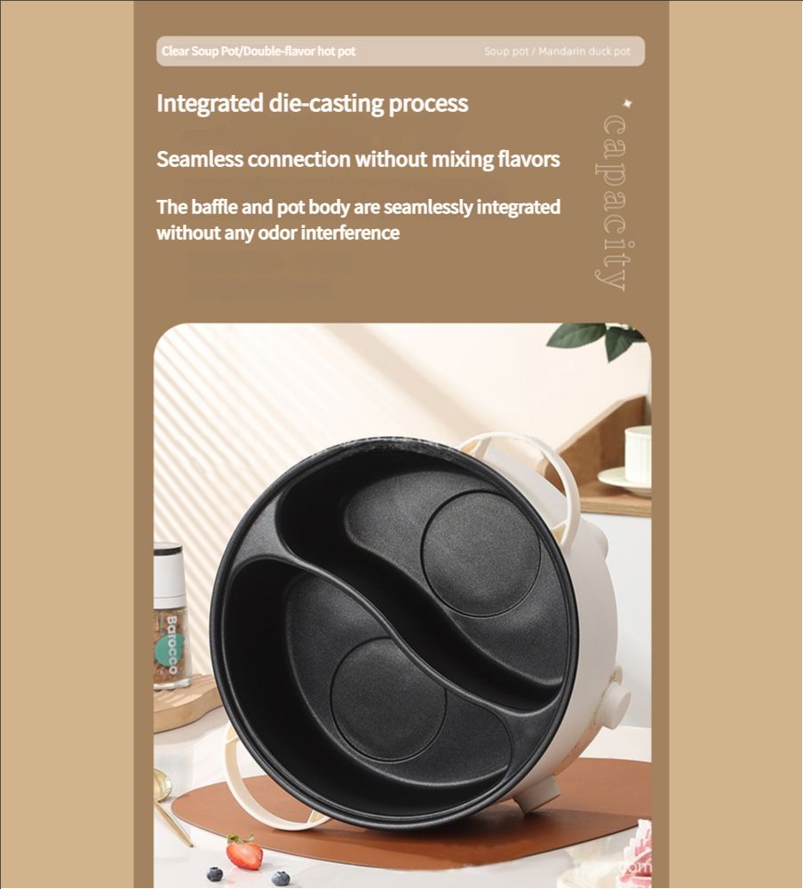 Huiran Dual-purpose multifunctional electric hot pot household multifunctional frying and stir-frying sub-controlled speed boiling electric hot pot non-stick electric cooking pot integrated hot pot 6L