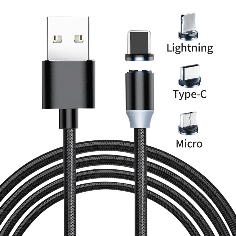 Intertek06 3 in 1 LED Magnetic USB Cable Fast Charging Type C Cable Magnet Charger Data Charge Micro USB Cable Mobile Phone Cable USB Cord