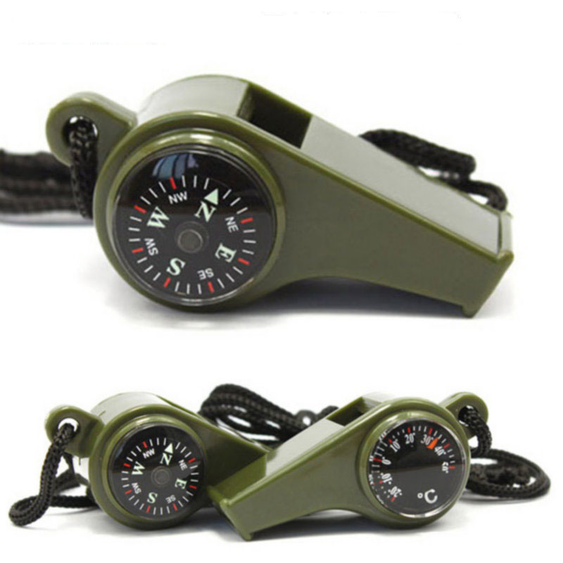 Outdoor Multi-function 3-in-1 Whistle Survival Whistles With Compass Thermometer Competition Referee Whistle