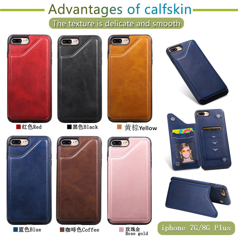 Pure Color Phone Case For iPhone 7 Plus iPhone 8 Plus 5.5 inch PU Leather Wallet Phone Cover with Card Pockets Kickstand