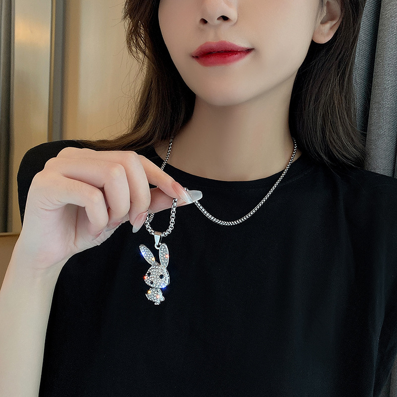 A6840 Fashion Silver Plated Micro Diamond Paved Bear Shape Pendent Necklace Hip Hop Jewelry Diamond Bear Women Necklace