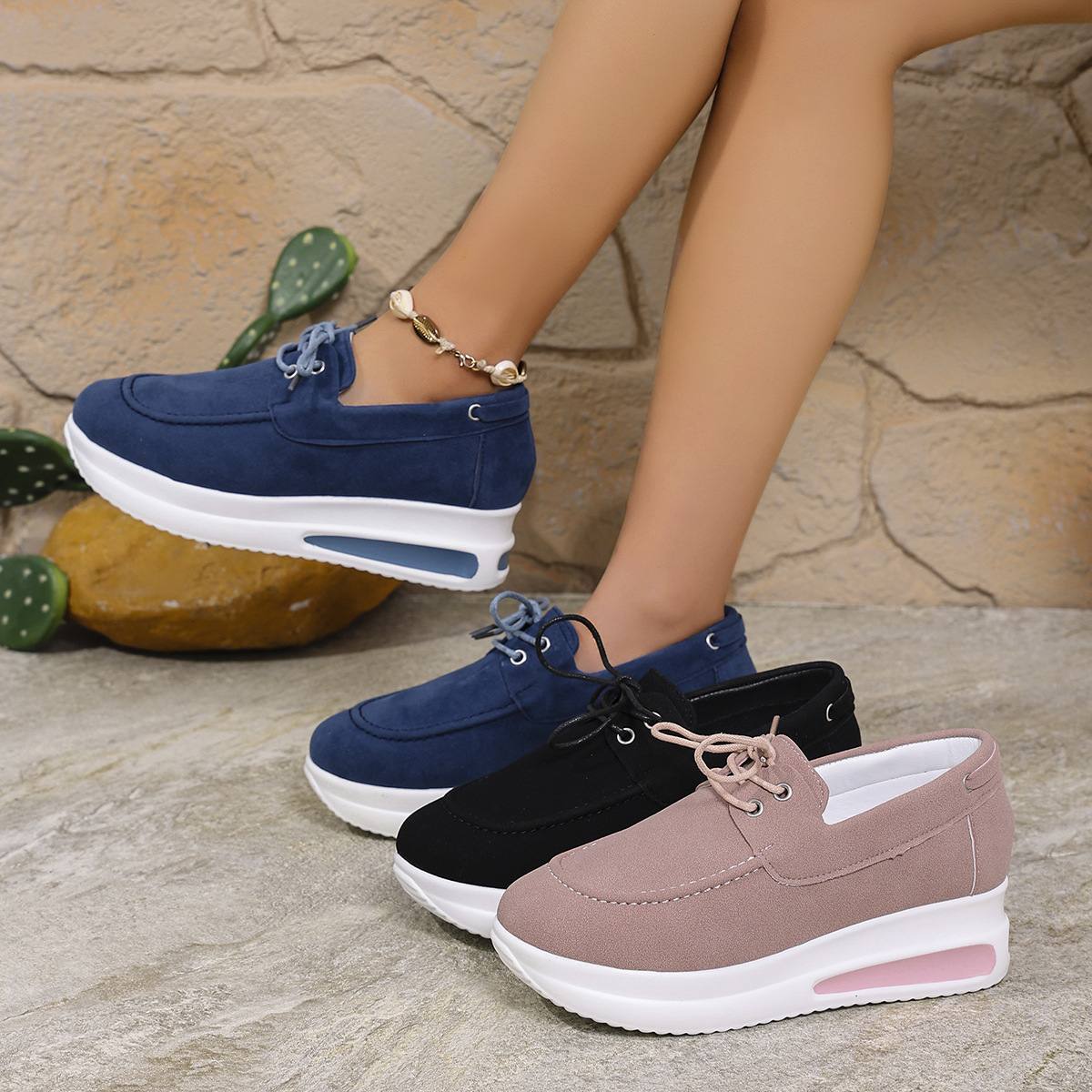 Large-sized women's shoes in spring solid color, front-laced loafers