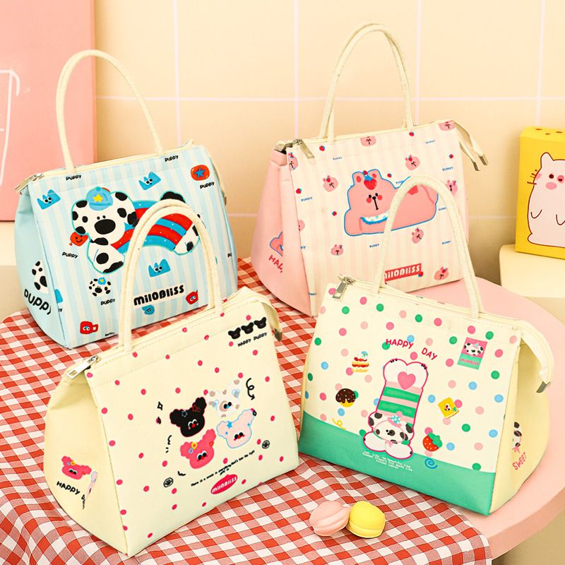 Ins Style Lunch Bag, Large Capacity Portable Insulated Lunch Box Bag with Aluminum Foil, Handheld Storage Bag for Office Workers & Students
