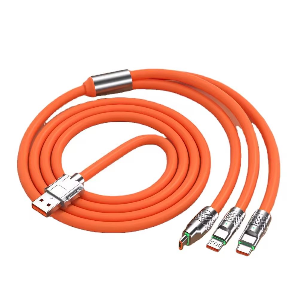 AUNONT 1.2m 3 in 1 Micro Type C Cable With 8Pin 6a 120w 480Mbps Data Cables