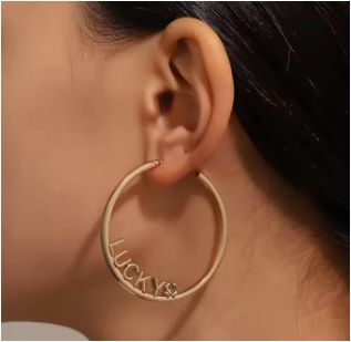  Exaggerated personalized letter LUCKY earrings women's geometric round alloy earrings
