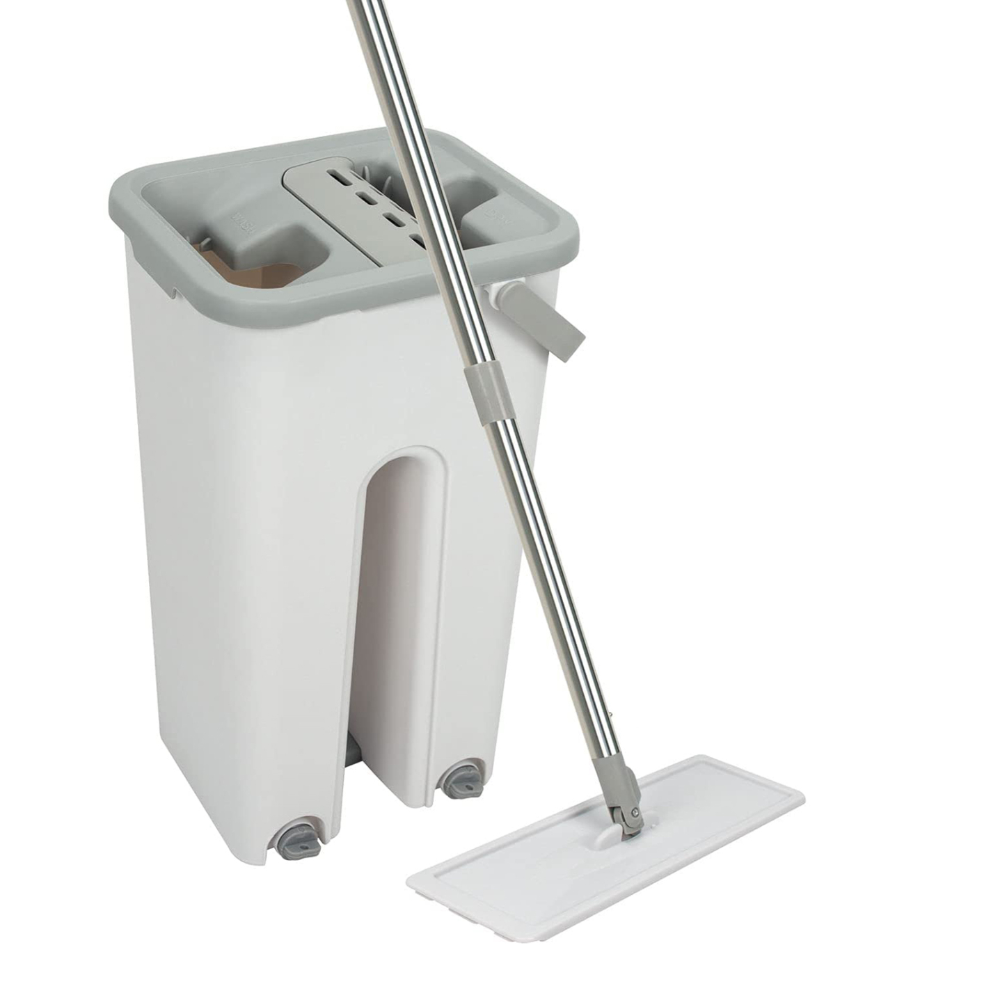 Flat Floor Mop and Bucket Hand-Free Wringing Cleaning Mop Bucket Wet and Dry Use for Office & Home & Kitchen Floors Cleaning