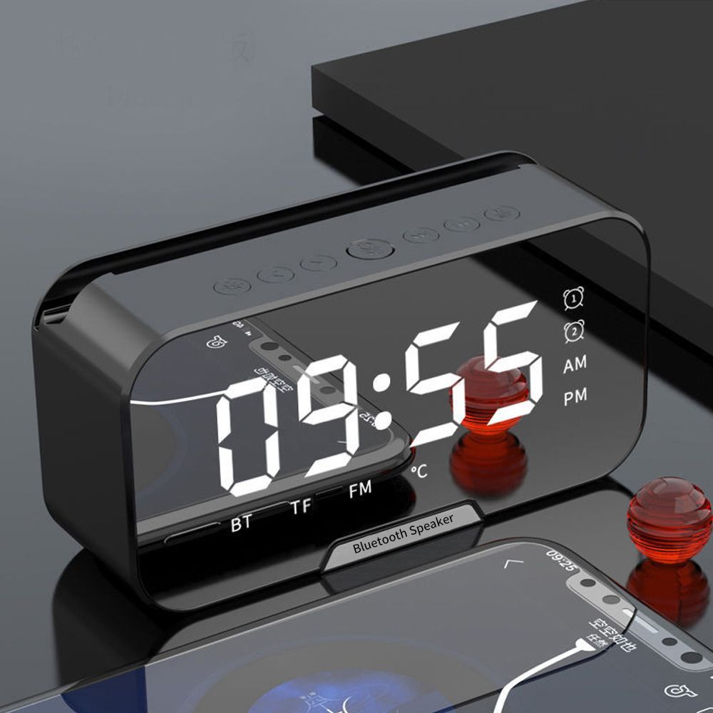 Digital  Alarm Clock Wireless Bluetooth 5.0 Speaker FM RadioBlack-S7