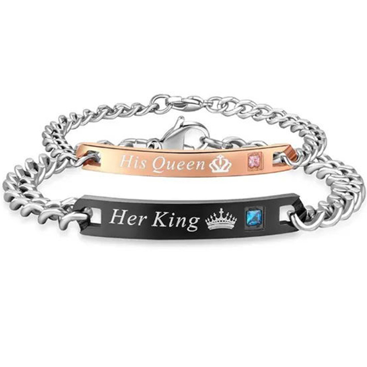 2 Pcs/Set Couple Bracelets Men/Women Bracelets His Queen Her King Bracelet Chain Crystal On Hands Jewelry Lovers Gift Valentine's Day