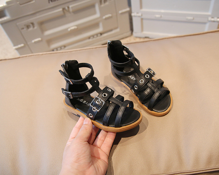 Women Girls Roman Shoes Open-toe Buckle Flat Casual Soft Bottom Sandals High Top Children's Beach Shoes
