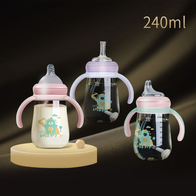 Tripl-Use Bottle Baby Bottle Set Nursing Nipple Bottle Standard Mouth Straw Bottles Cup Handle Water Fruit Juice Milk Feeding Bottles