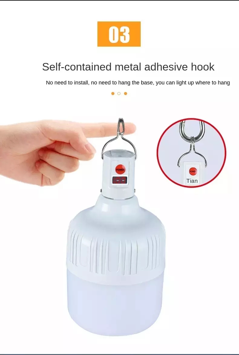 100W Waterproof Rechargeable LED Night Light Bulb Emergency Outdoor BBQ Hanging Lights