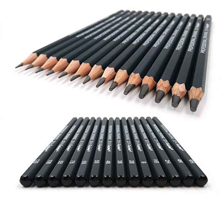 Artist Charcoal Drawing Pencils Set 6H-12B Range Soft/Medium/Hard Black 14Pcs/Set