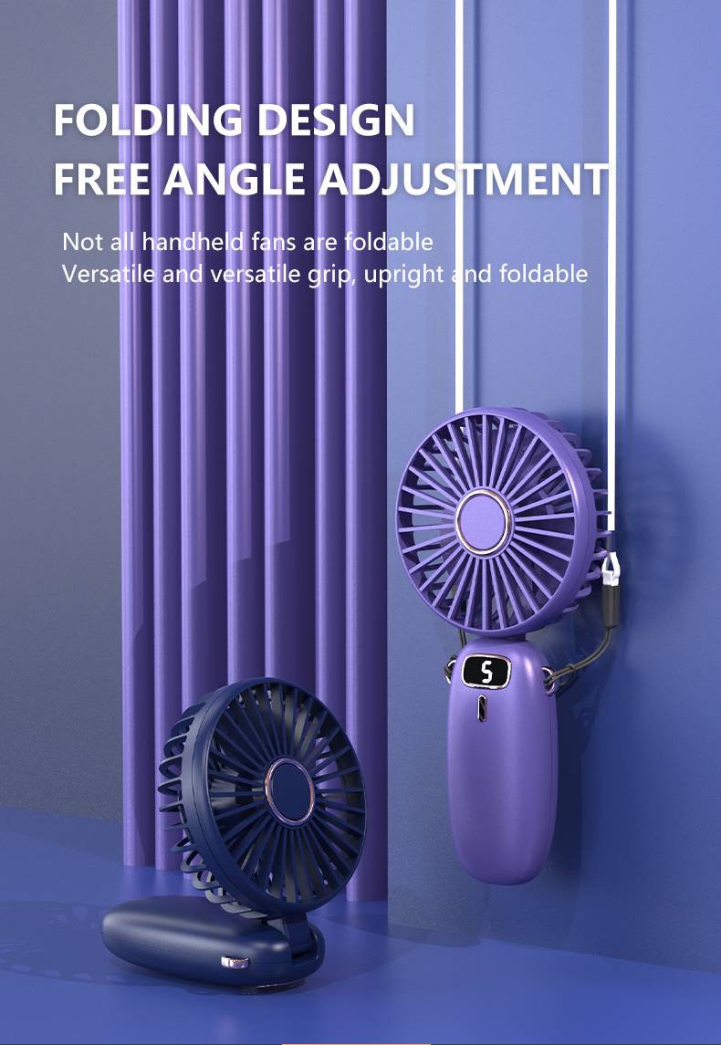 T14 Portable Handheld Fan, USB Rechargeable Foldable Fan, Personal 5 Speed Powerful Small Desk, 90 Foldable Fan with Base, 3 in 1 Hand Travel Fan with Digital Display for Commute, Office, Pink