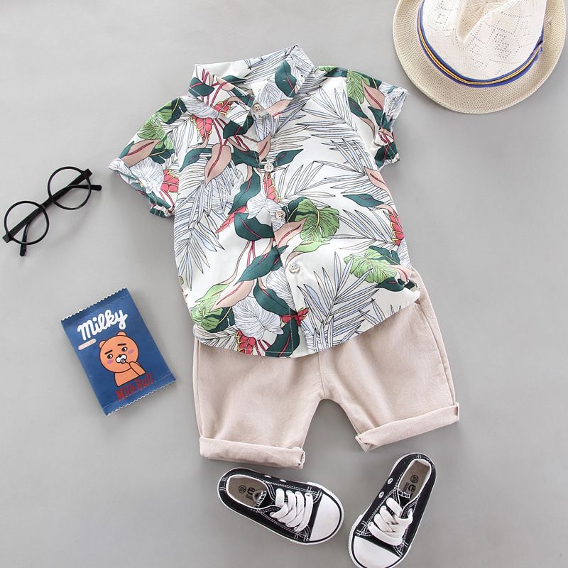 Boys beach style shirt Short sleeve 2-piece set A_30