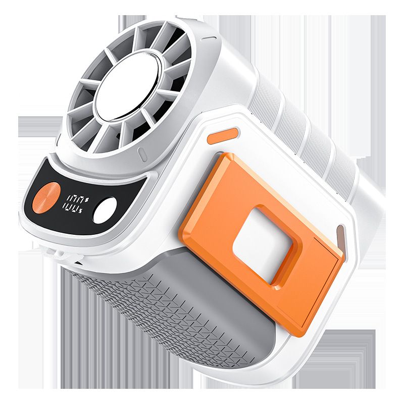 Portable belt air conditioning fan, rechargeable 3-in-1 semiconductor cooling hanging belt fan, equipped with 6000mAh battery and flashlight, three wind speeds, digital display, suitable for construction sites, outdoor, farms, fishing, camping