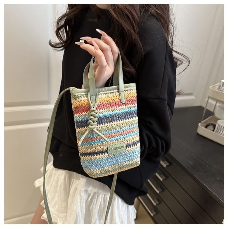 Contrast Color Woven Bag for Women, Trendy New Straw Crossbody Bag, Korean Niche Minimalist Mobile Phone Bag, Fashion Casual Mini Shoulder Bag
