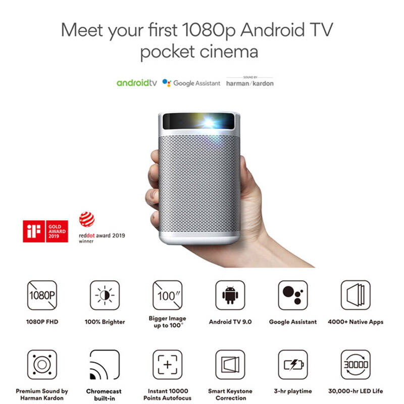 XGIMI MoGo Pro Projector 1080P Full HD DLP Portable Projector Android 9.0 with Built-in Battery Harman Kardon Blutooth Speaker