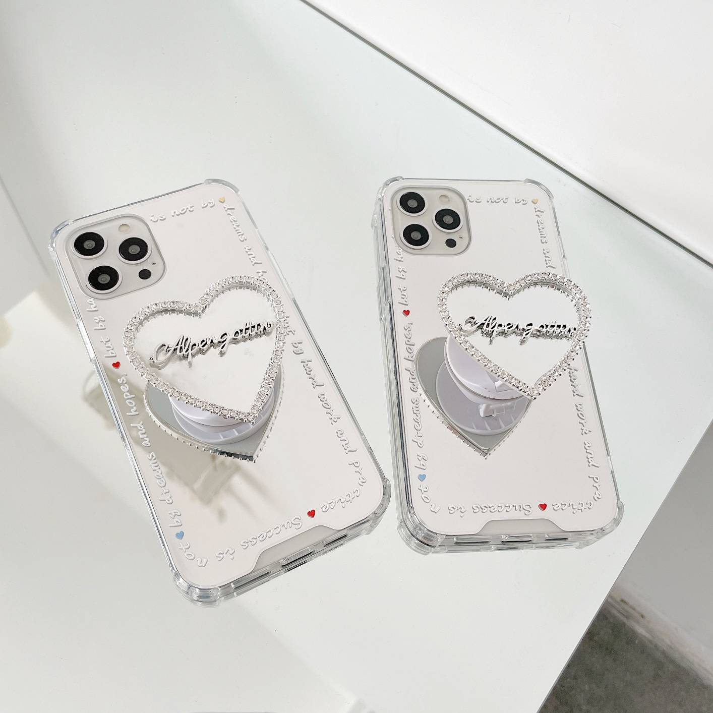 Fashion Mirror Phone Case with Love Heart Stand Holder Bracket for iPhone 12 Girls Cover for iPhone 11/7/8/XS/X/XR/MAX