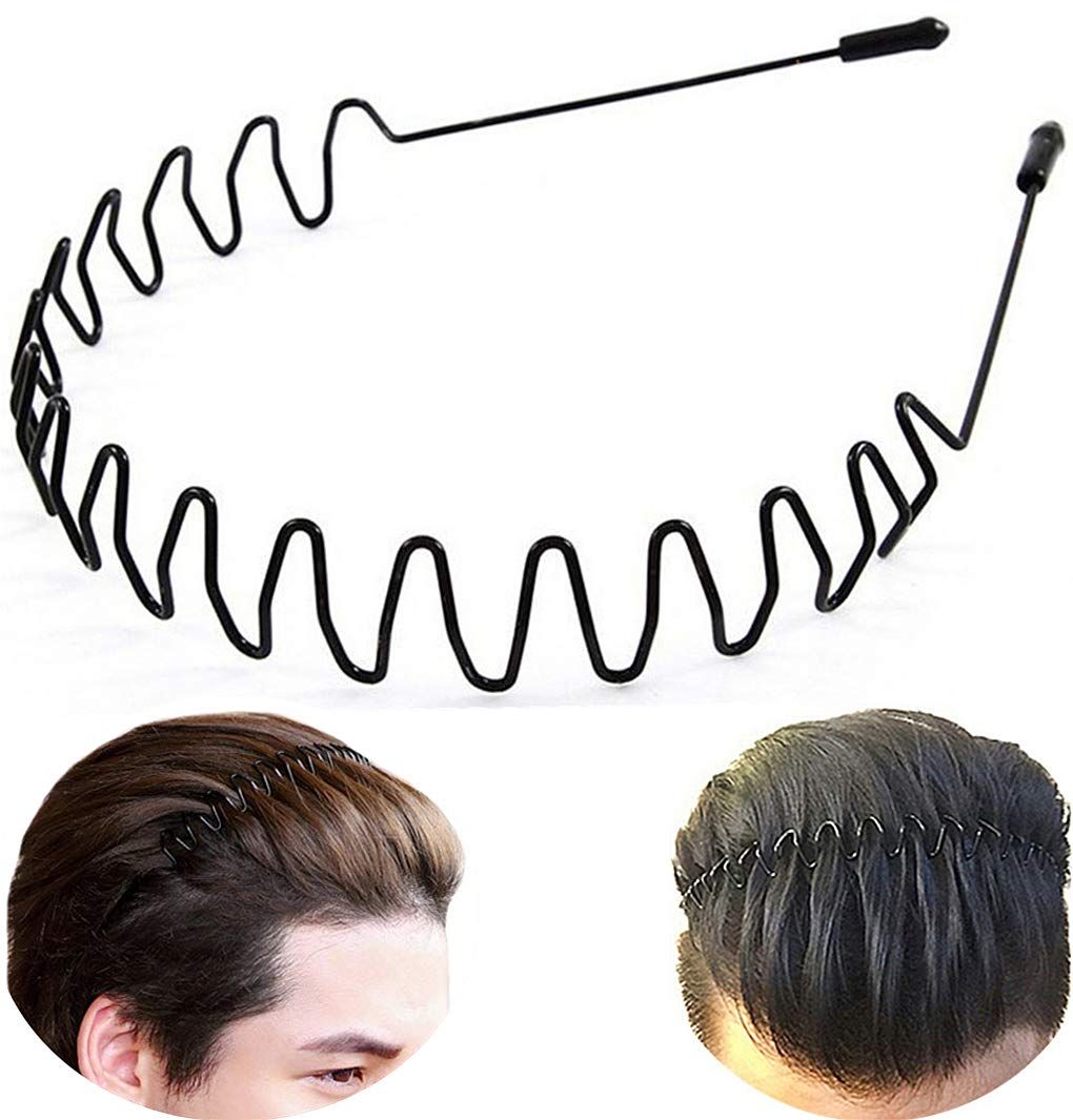 Metal Hair Band, Black, Unisex Fashion Headbands Sports Hairband Head Band Hair Hoop for Women With Non Slip Wavy Teeth