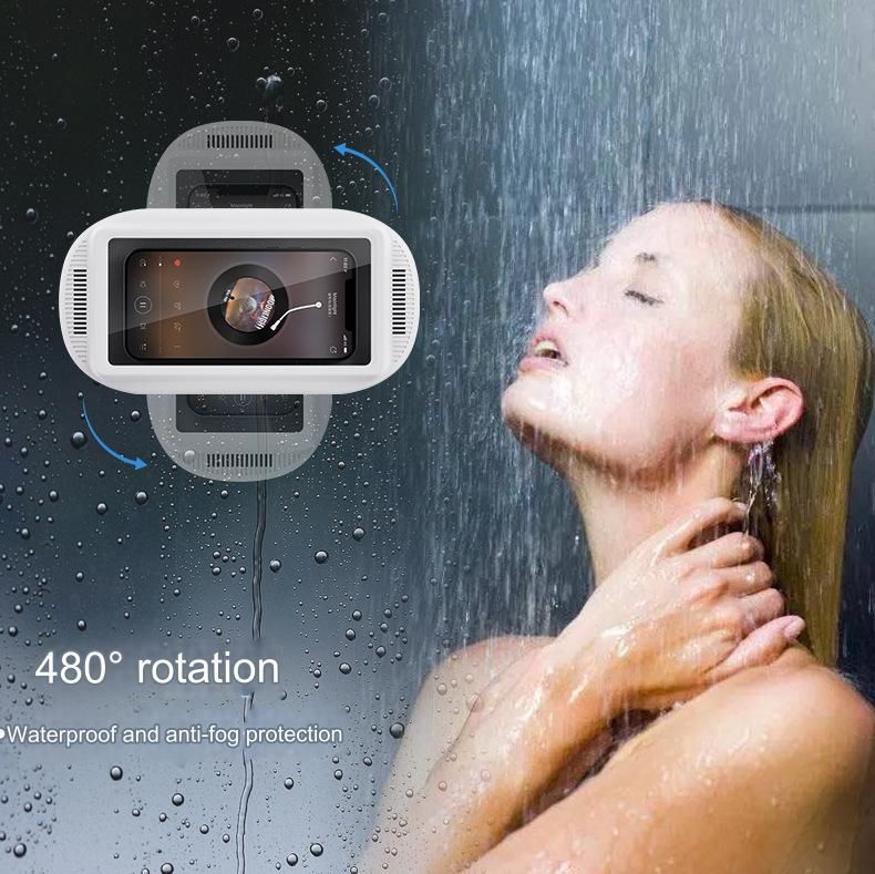 Waterproof touch screen wall-mounted bathroom 360-degree  phone holder rotating folding telescopic punch-free mobile phone box