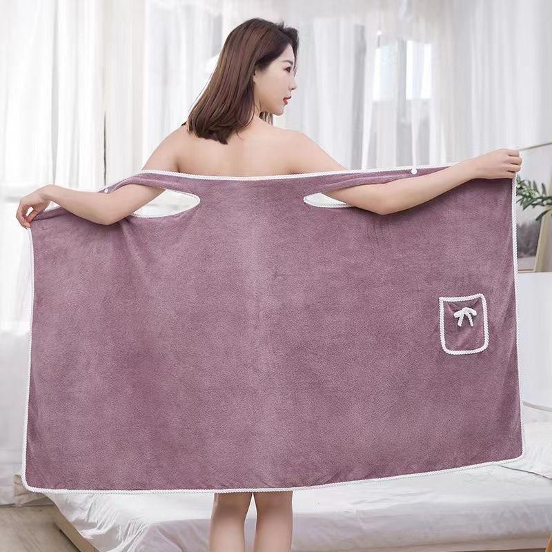 A Class Safety Standard Women Coral Fleece Bath Skirt, Thickened Super Absorbent Wearable Bath Towel, Soft Fluffy Quick Dry Bath Robe, Comfortable Home Shower Loungewear for Adult Ladies