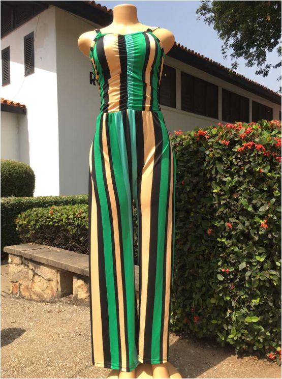  Sexy Sleeveless Color Strip Strap Jumpsuit Dress