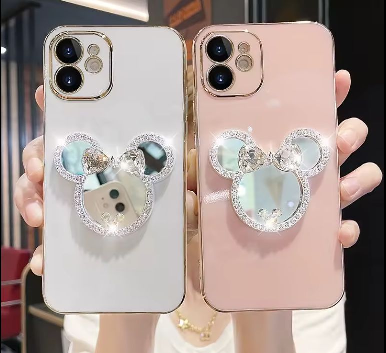 Luxury 3D Diamond Plating Make Up Mirror Fashion Protective Phone Cover Case for iPhone