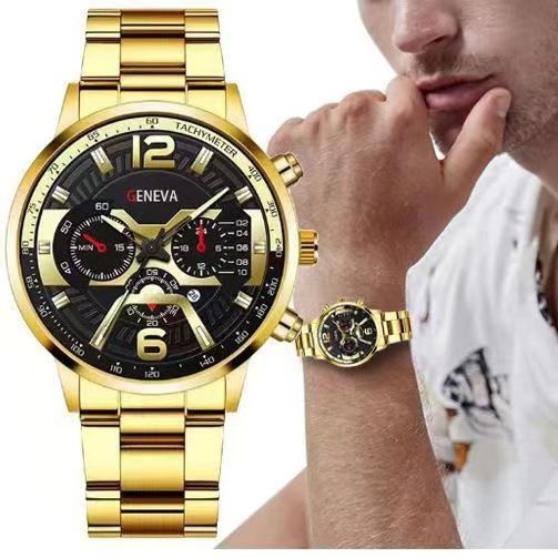 Calendar steel band watch men's large dial quartz watch men's watch foreign trade men's watch12 and 6