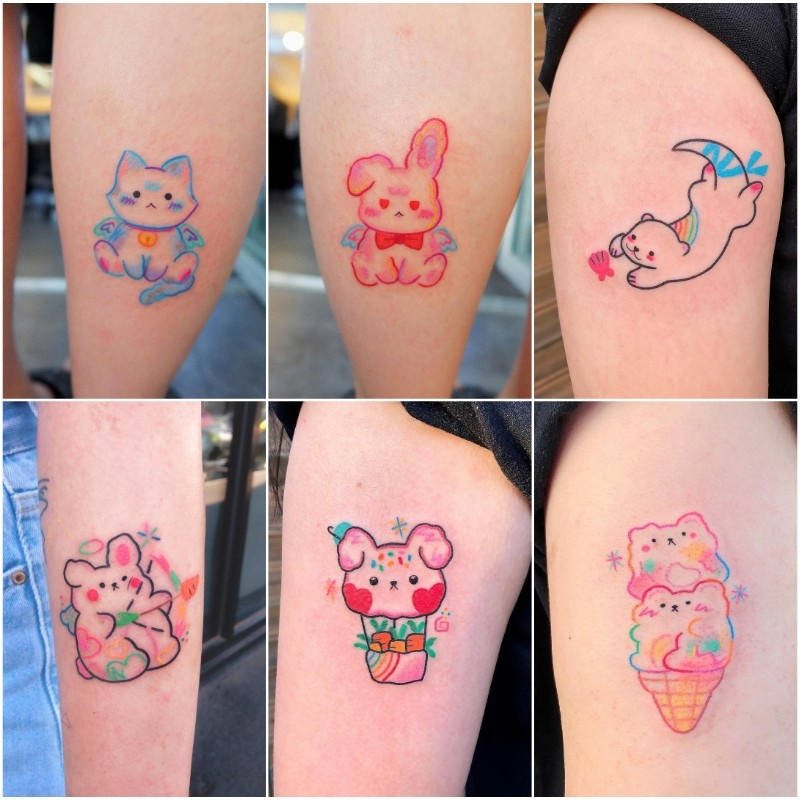 Girly Cute Colorful Cartoon Tattoo Sticker 