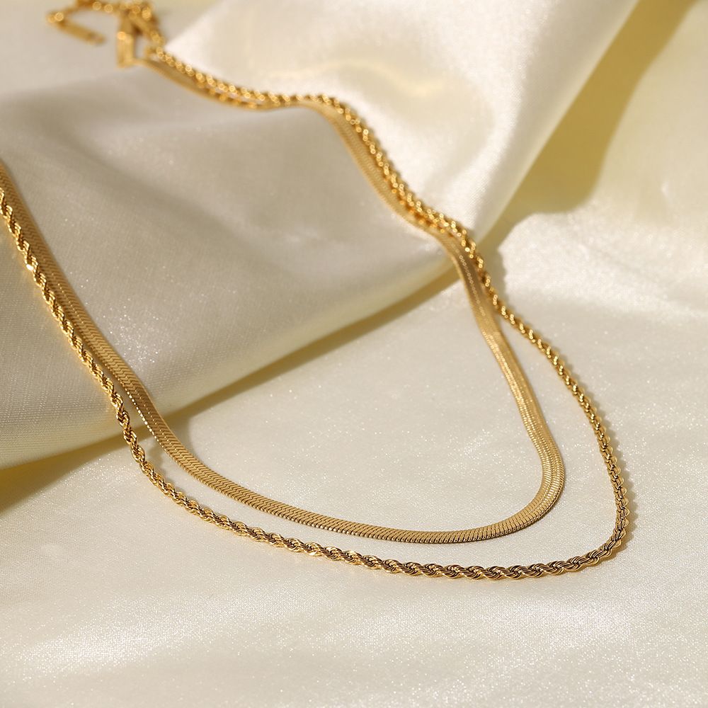 INS Style Classic Simple Necklace jewelry 18K gold plated blade chain flat snake chain twist chain double necklace JDN21083