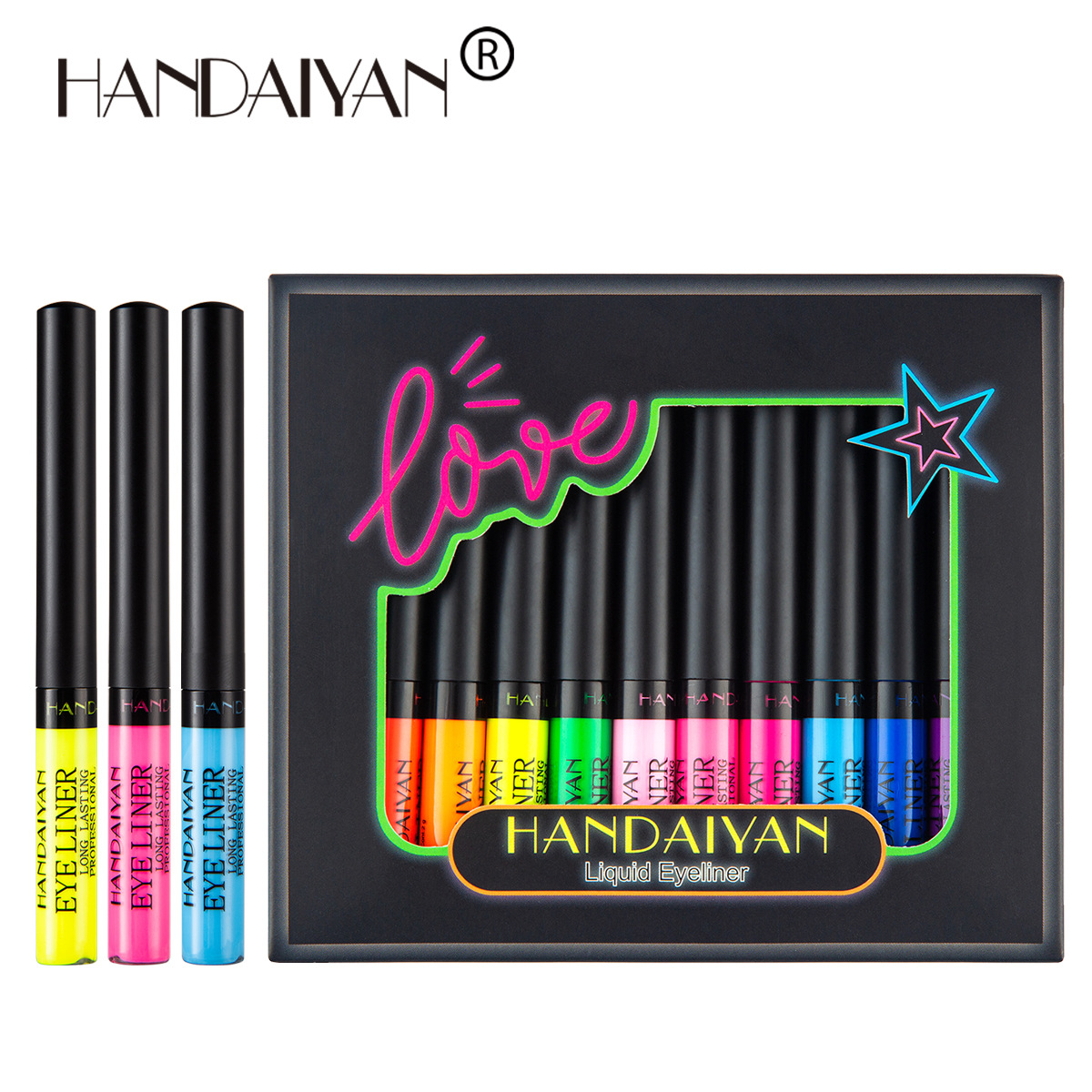 H2003kit HANDAIYAN Colored Eyeliner Kit 12 Color/Pack Matte Waterproof Liquid Colorful Eye Liner Pencil Set Makeup Cosmetics Long-lasting