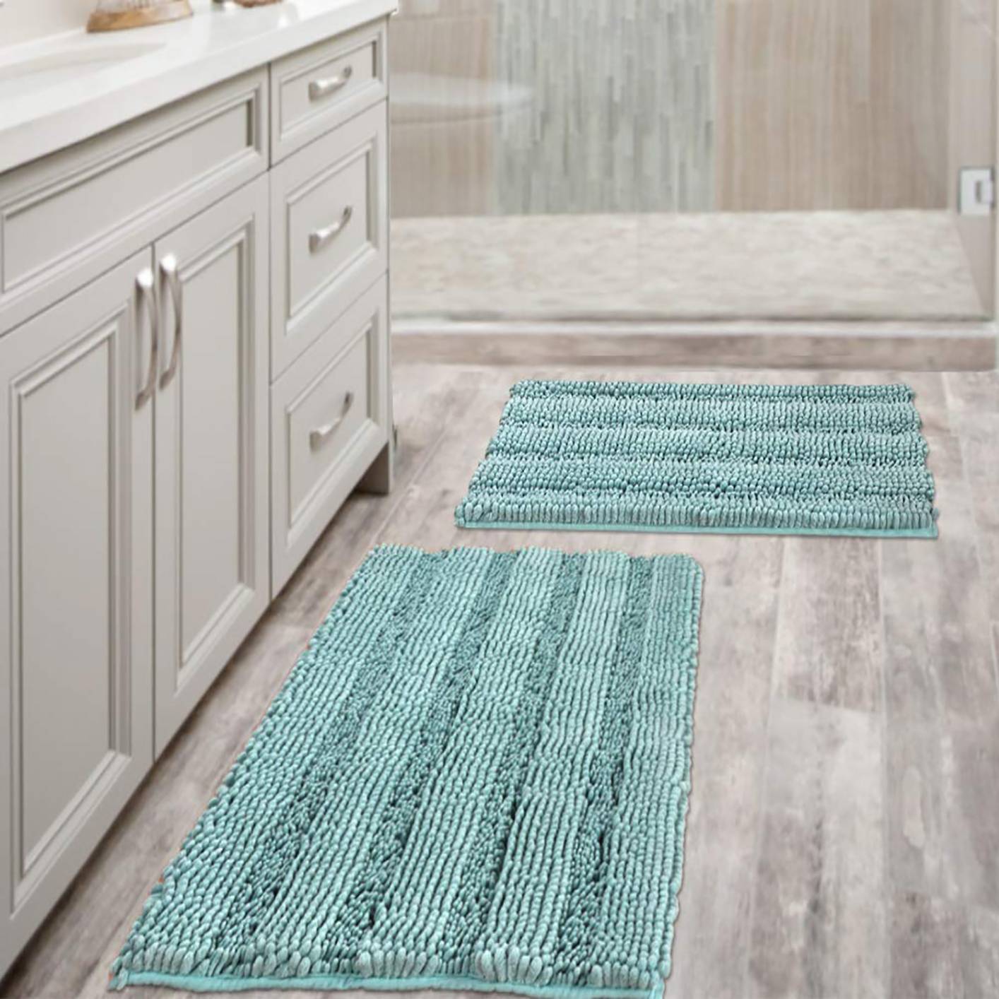 Bathroom Extra Soft and Absorbent - Striped Bath Rugs Set for Indoor/Kitchen (Set of 2 - 20" x 32"/17" x 24")