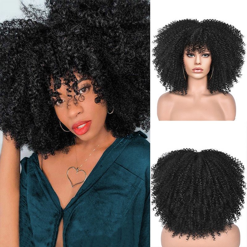 Wigs for women short curly African curly hair European and American afro wigs Wigs rose net synthetic fiber headpiece