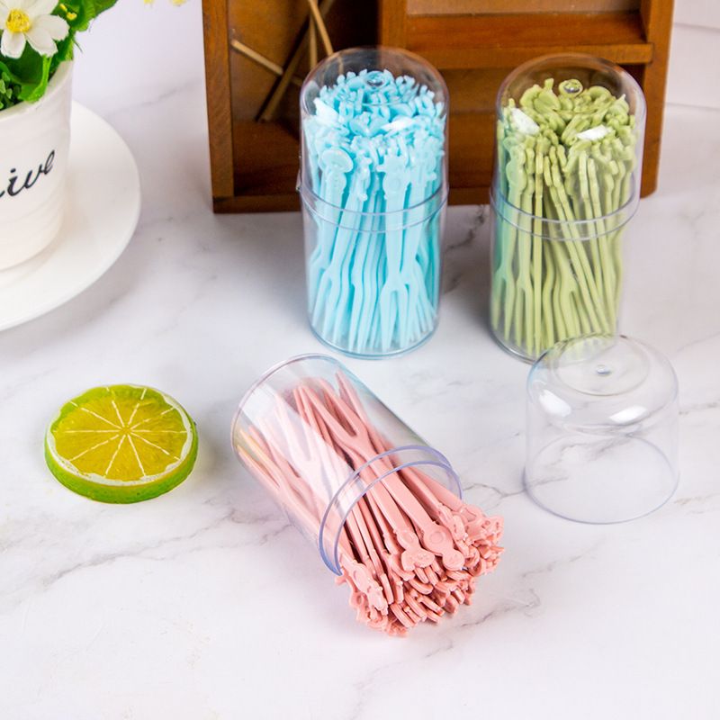 Household disposable fruit fork box set plastic fruit skewers eating cake fork dessert fork fruit fork