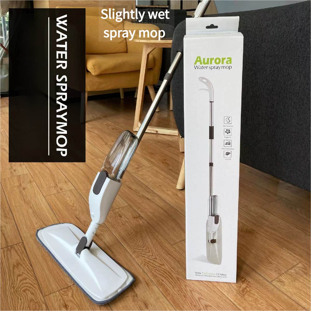 Wash-free mop for household lazy spray horizontal board mop wet and dry dual-use rotating handheld dust removal artifact