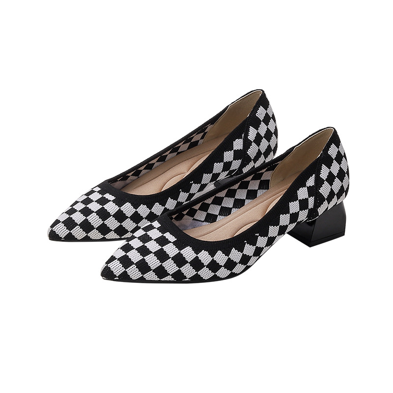 Women's Fabric Chunky Heels Wedding Pointed Toe Slip On Dress Swallow Gird Chunky Low Heel Pumps Shoes